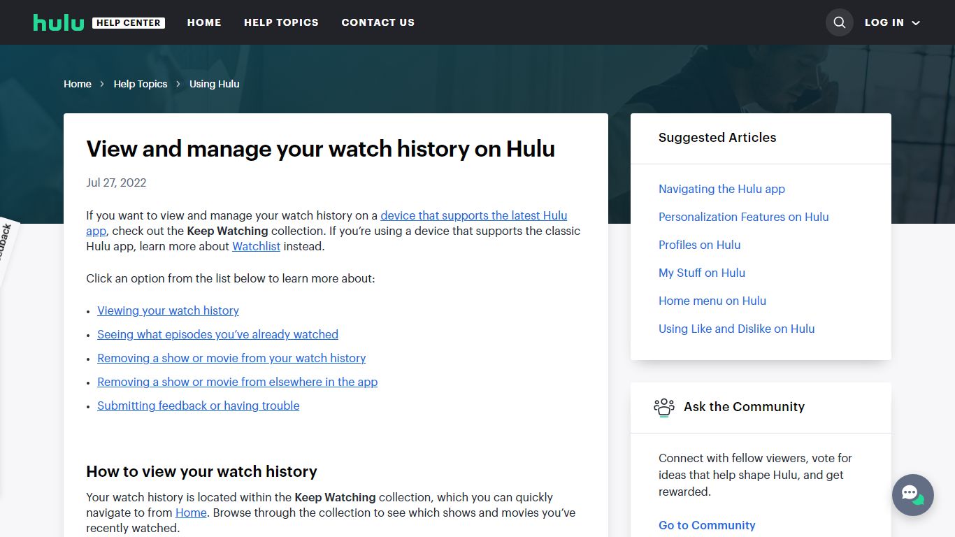 View and manage your watch history on Hulu